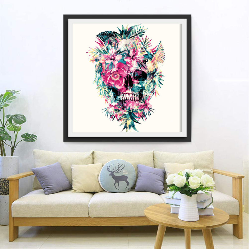 Totenkopf mit Blumen Diamond Painting