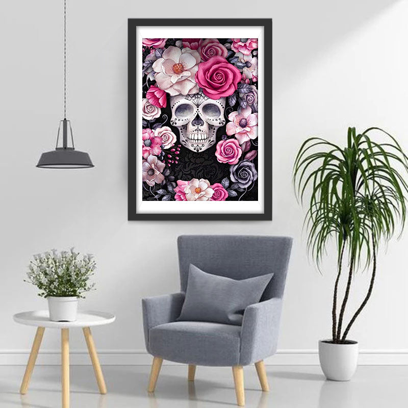 Totenkopf mit Blumen Diamond Painting