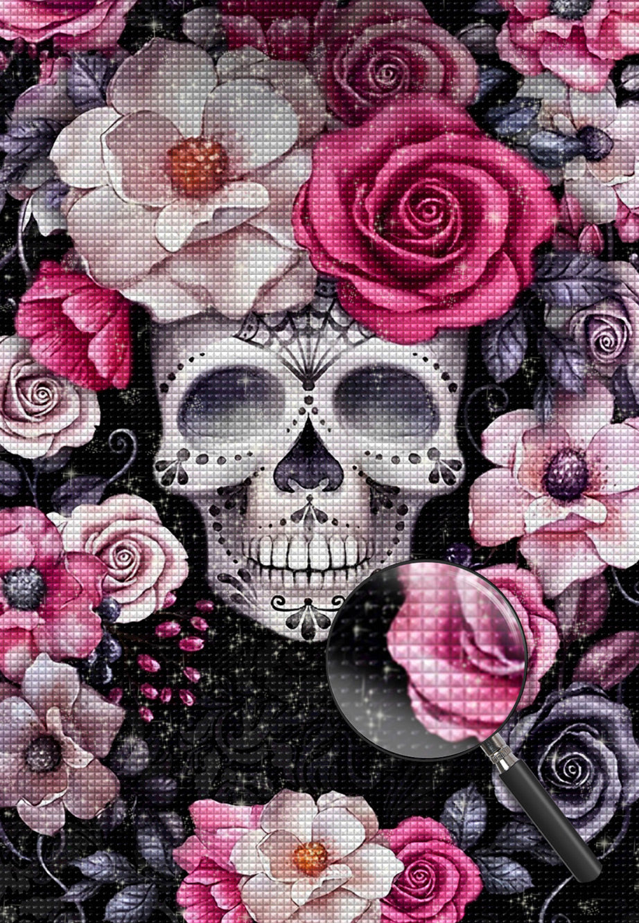 Totenkopf mit Blumen Diamond Painting