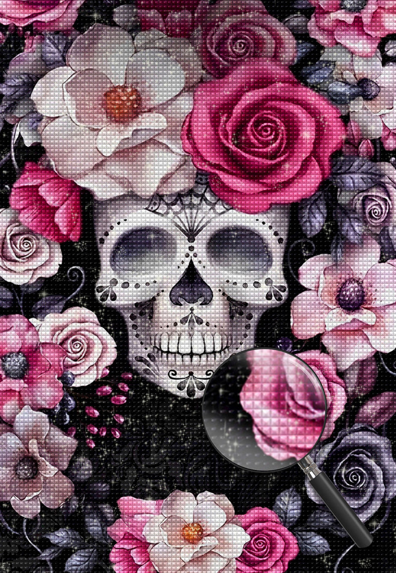 Totenkopf mit Blumen Diamond Painting