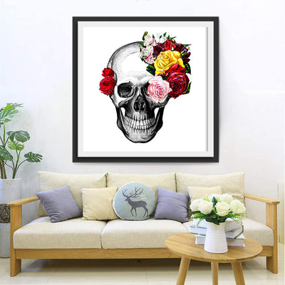 Totenkopf mit bunten Blumen Diamond Painting