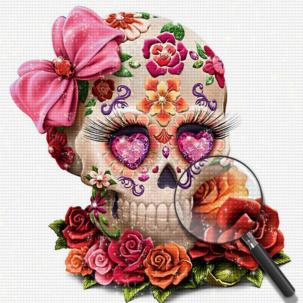 Totenkopf mit Schleife und Rosen Diamond Painting