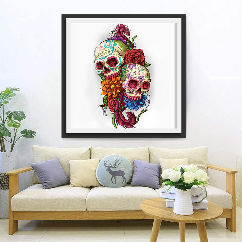 Totenkopf und Blumen Diamond Painting