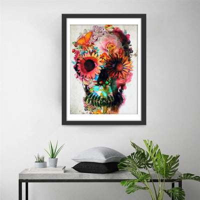 Totenkopf und Blumen Diamond Painting