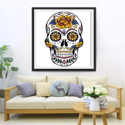 Totenkopf und gelbe Blumen Diamond Painting