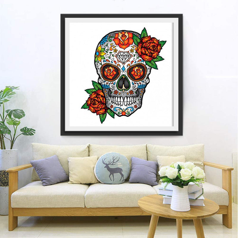 Totenkopf und orange Rosen Diamond Painting