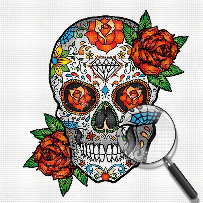 Totenkopf und orange Rosen Diamond Painting