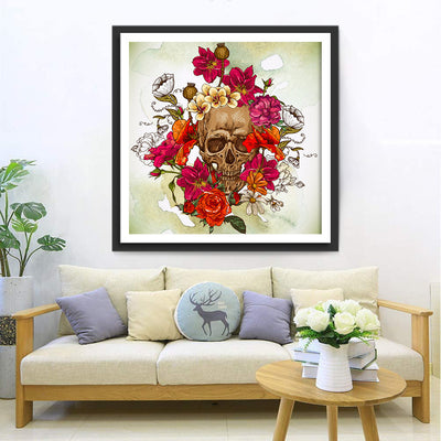 Totenkopf und rote Blumen Diamond Painting