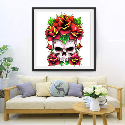 Totenkopf und rote Rosen Diamond Painting