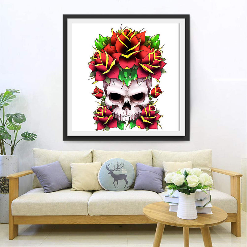 Totenkopf und rote Rosen Diamond Painting