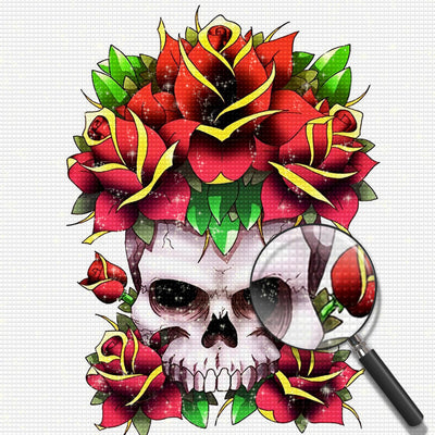 Totenkopf und rote Rosen Diamond Painting