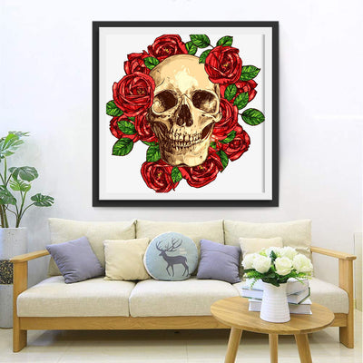 Totenkopf und rote Rosen Diamond Painting