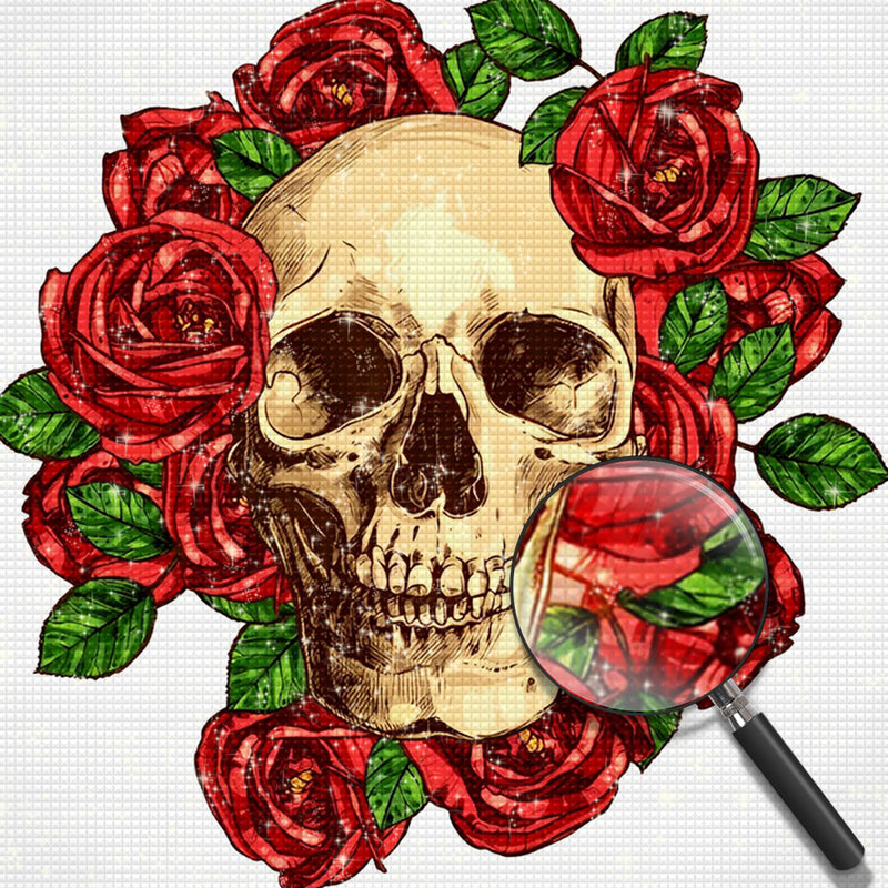 Totenkopf und rote Rosen Diamond Painting