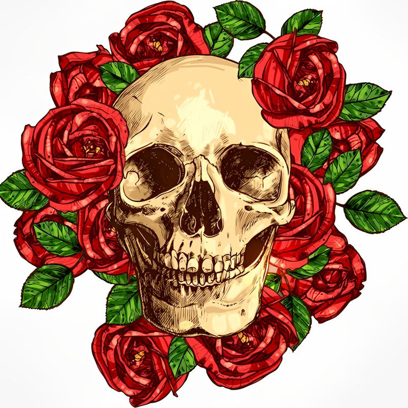 Totenkopf und rote Rosen Diamond Painting