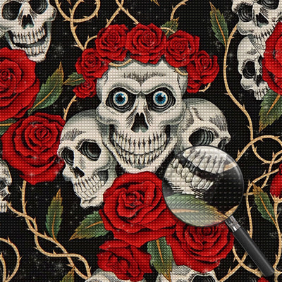 Totenkopf und rote Rosen Diamond Painting