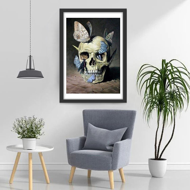 Totenkopf und Schmetterlinge Diamond Painting