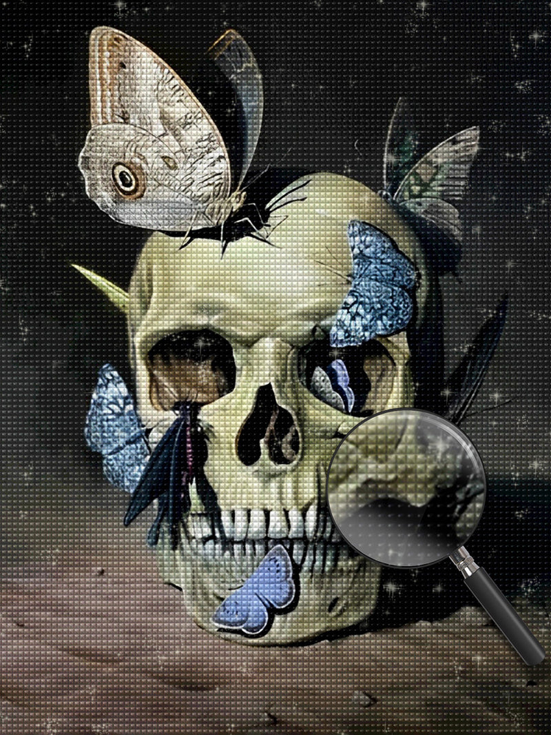 Totenkopf und Schmetterlinge Diamond Painting