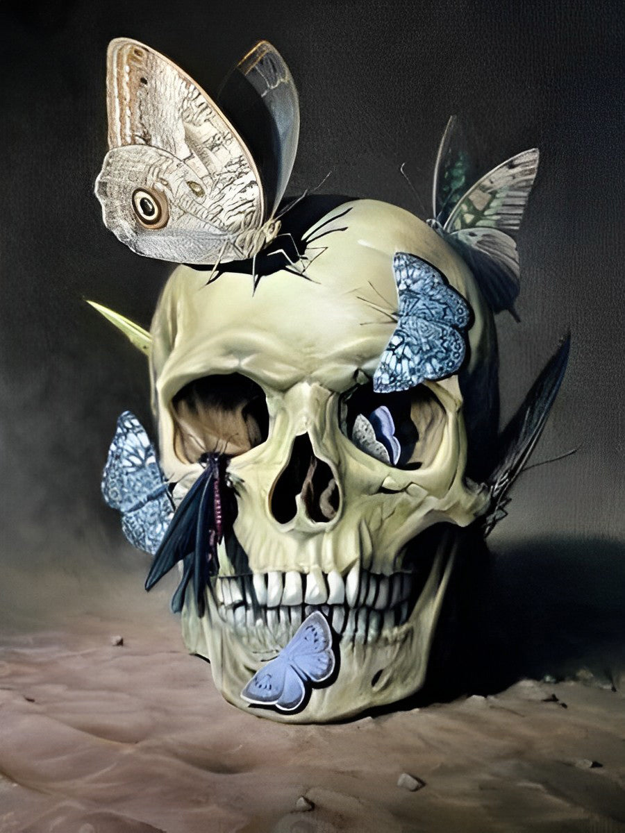 Totenkopf und Schmetterlinge Diamond Painting