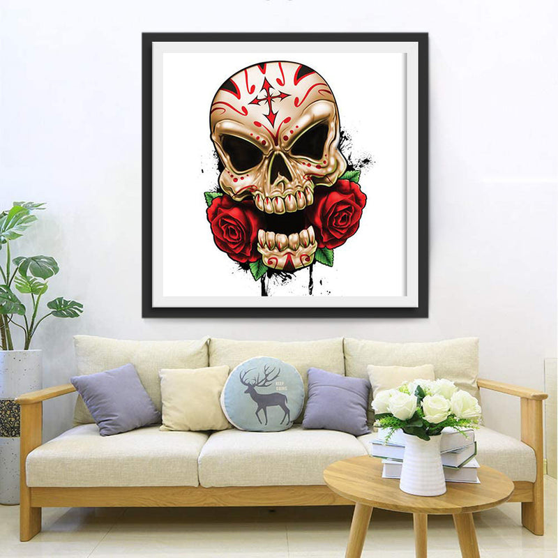 Totenkopf und zwei Rosen Diamond Painting