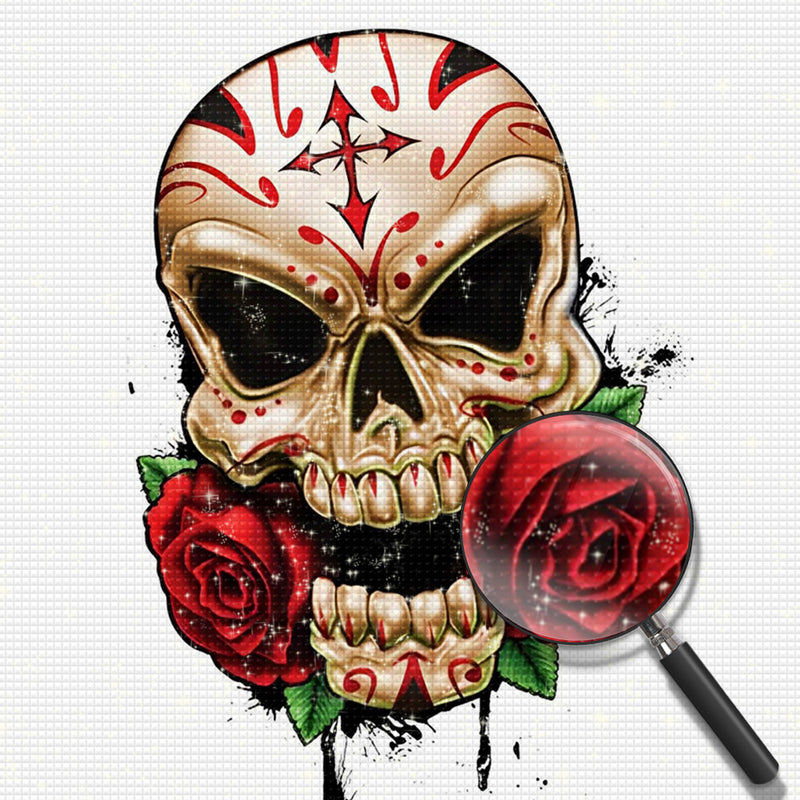 Totenkopf und zwei Rosen Diamond Painting