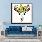 Totenkopf vom Rind mit Chrysanthemen Diamond Painting