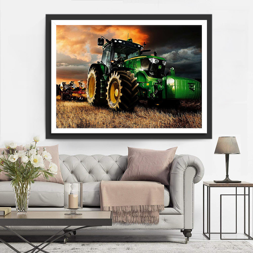 Traktor im Ackerland Diamond Painting
