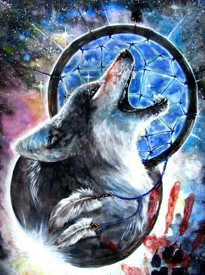 Traumfänger Sternenhimmel Wolfsgeheul Diamond Painting