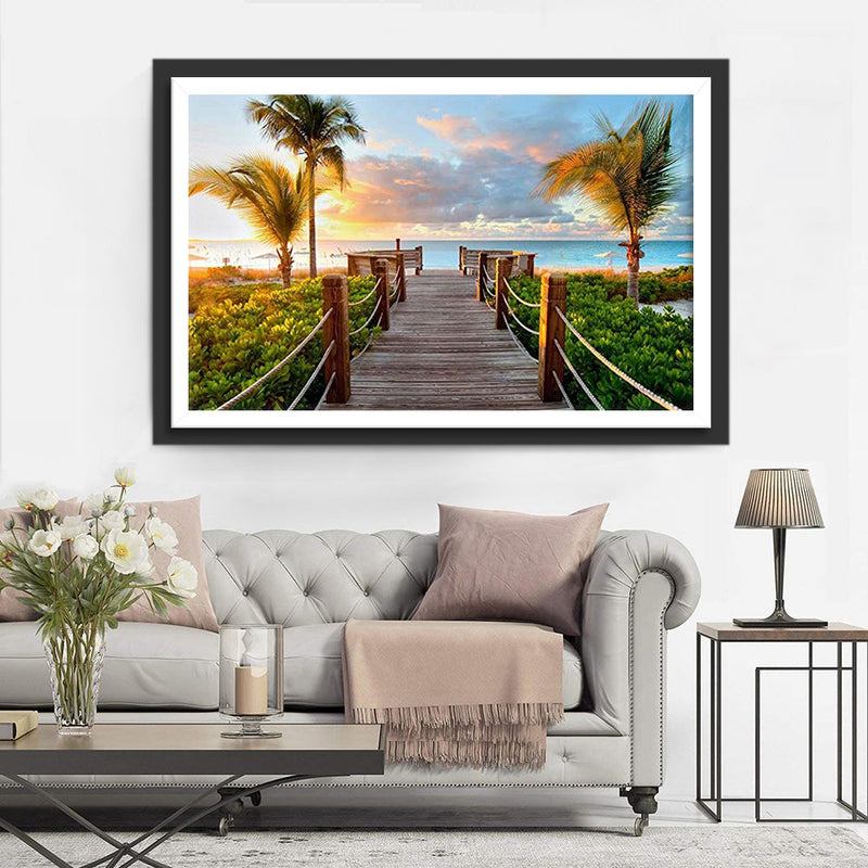 Trestle und Kokospalmen am Meer Diamond Painting