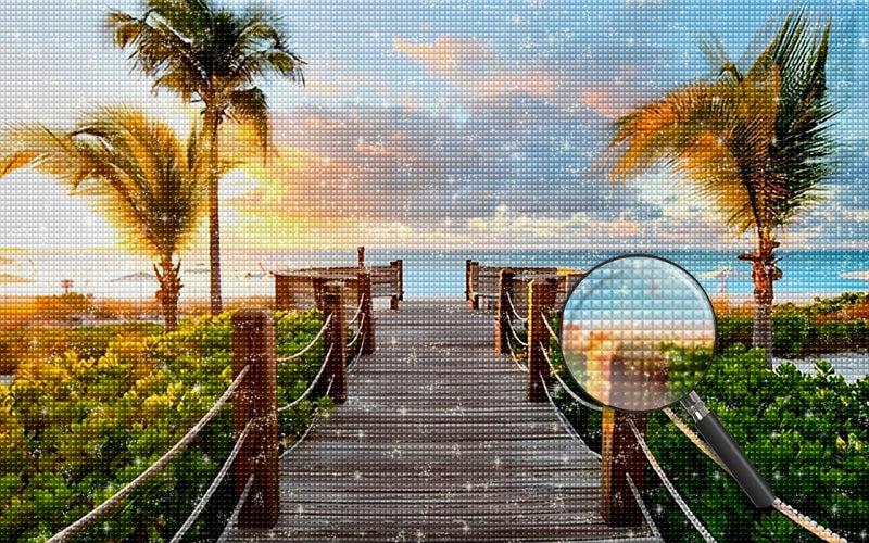 Trestle und Kokospalmen am Meer Diamond Painting