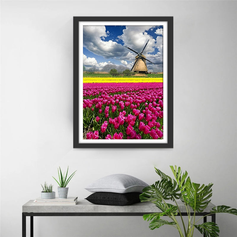 Tulpen und Windmühle Diamond Painting