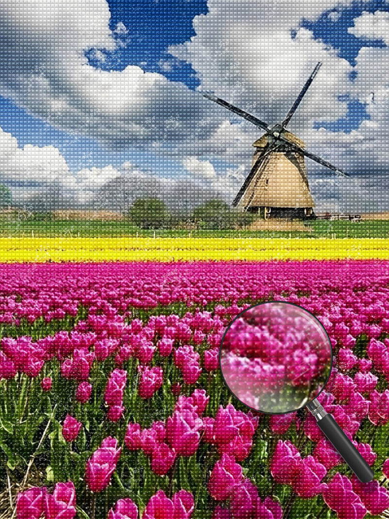 Tulpen und Windmühle Diamond Painting