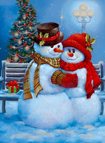 Umarmende Schneemänner an Weihnachten Diamond Painting
