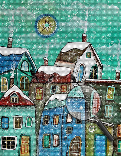 Verschneite Märchenstadt Diamond Painting