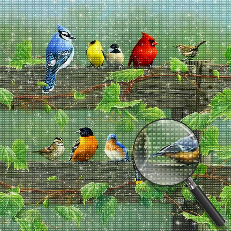 Vögel auf dem Zaun Diamond Painting