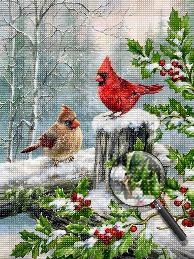 Vögel Beeren Schnee Diamond Painting