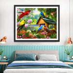 Vögel im Frühling im Garten Diamond Painting