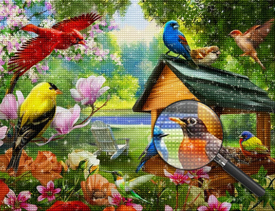 Vögel im Frühling im Garten Diamond Painting