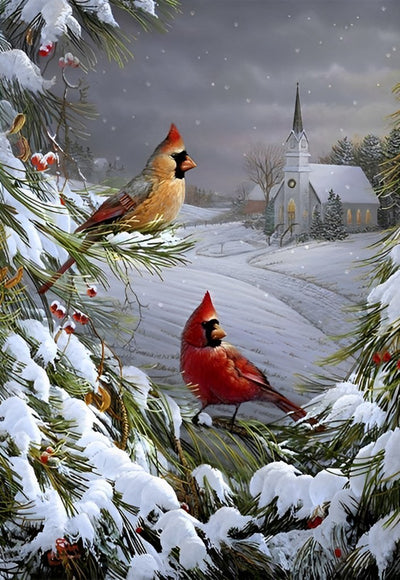 Vögel im Schnee Diamond Painting