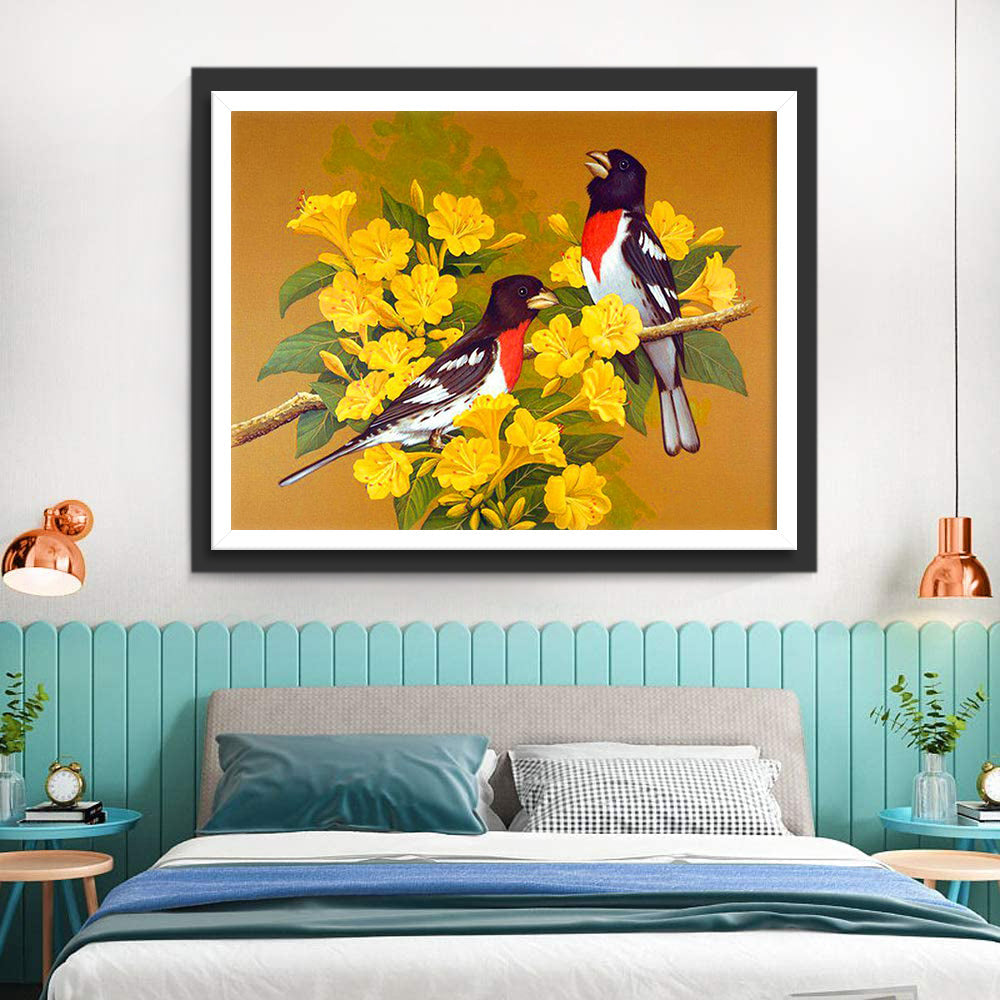 Vögel und gelbe Blumen Diamond Painting
