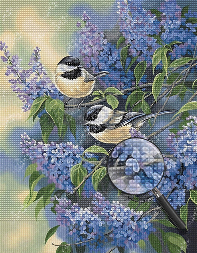 Vögel und lila Blumen Diamond Painting