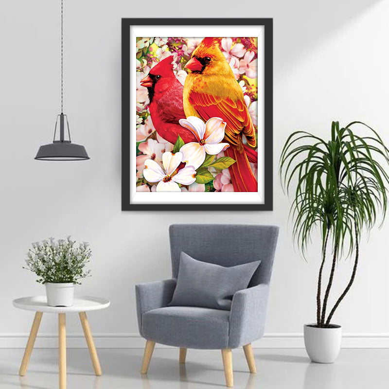 Vögel und weiße Blumen Diamond Painting