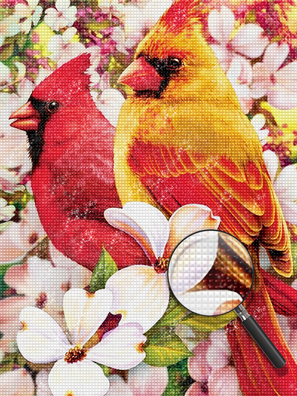 Vögel und weiße Blumen Diamond Painting