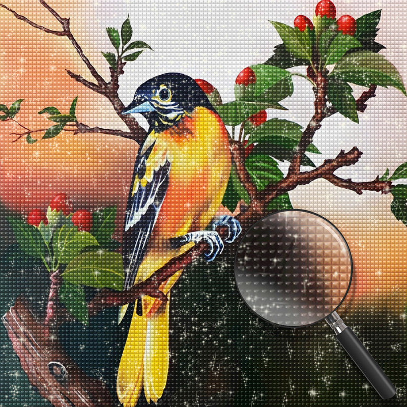 Vogel auf dem Beerenzweig Diamond Painting