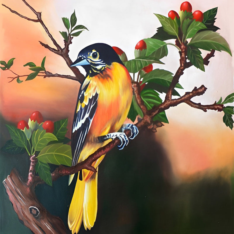 Vogel auf dem Beerenzweig Diamond Painting