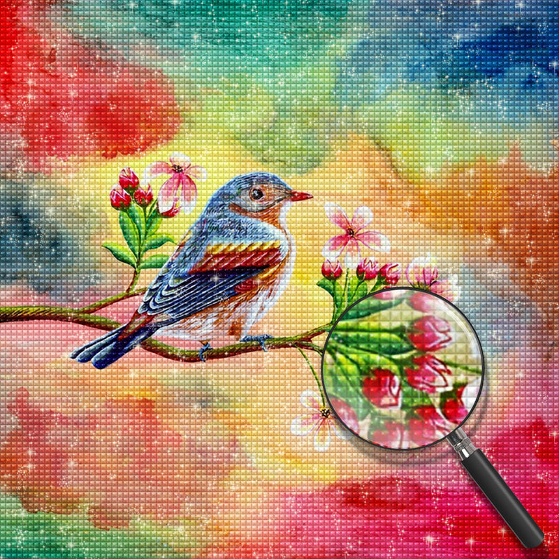 Vogel auf dem Pfirsichzweig Diamond Painting