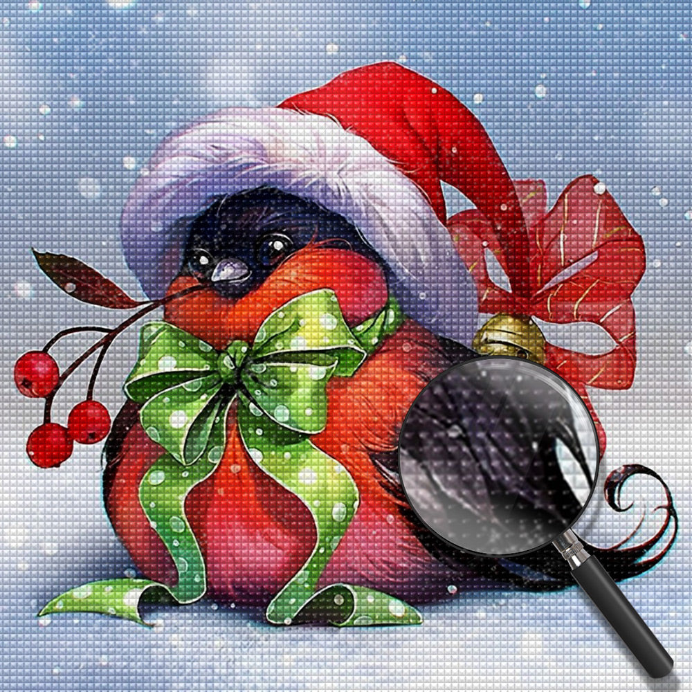 Vogel mit Weihnachtsmütze Diamond Painting