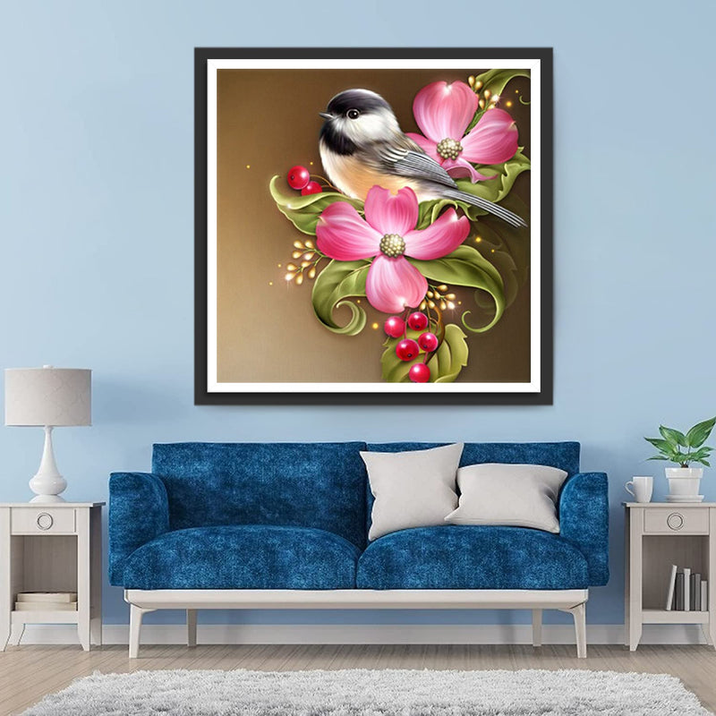 Vogel und rosa Blumen Diamond Painting