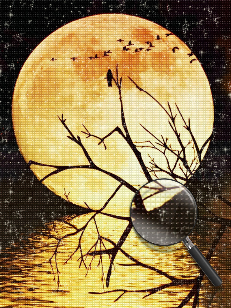 Vollmond und kahle Äste Diamond Painting