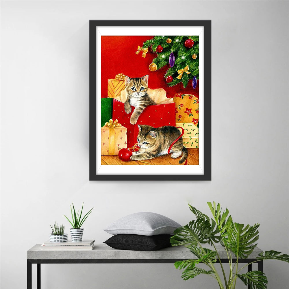 Von Weihnachtsgeschenken umgebene Katzen Diamond Painting