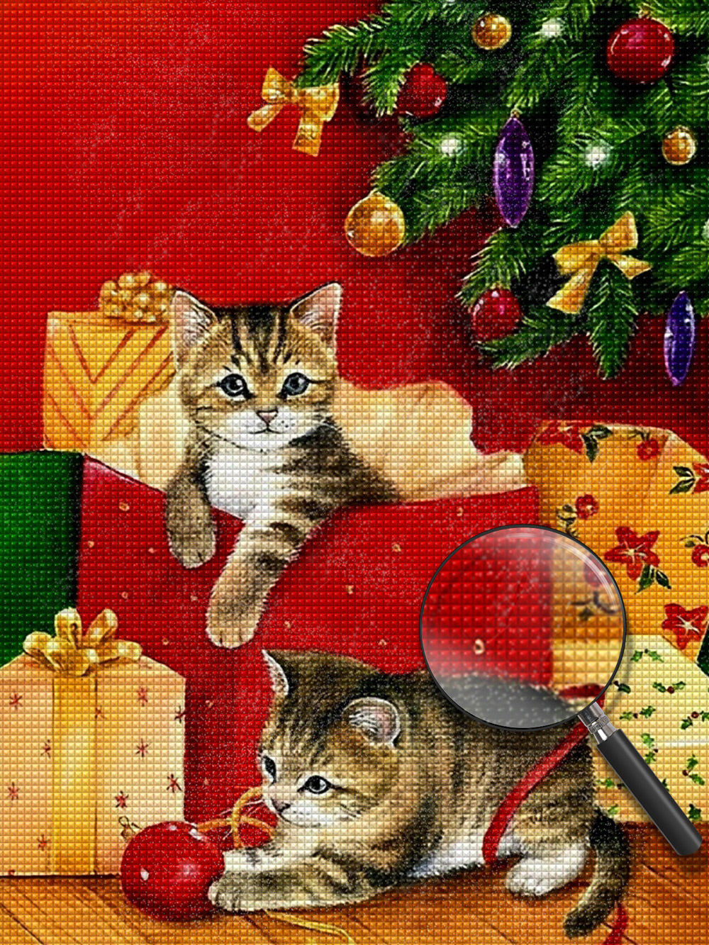 Von Weihnachtsgeschenken umgebene Katzen Diamond Painting